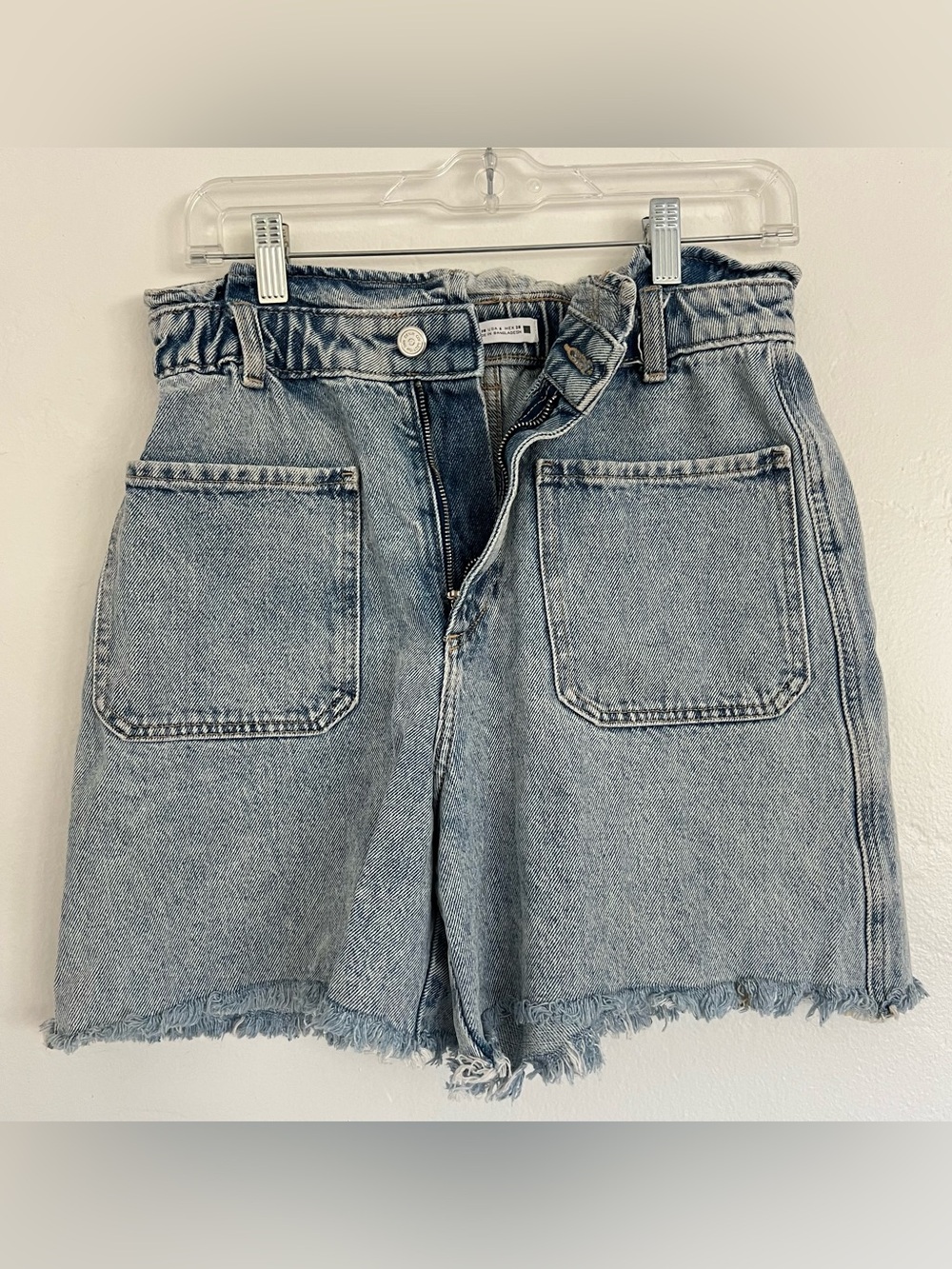 Zara High-Waisted Light Blue Denim Paperbag Shorts